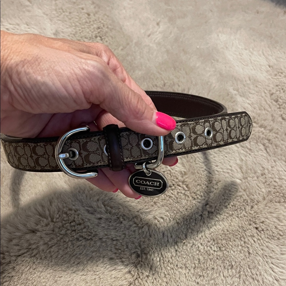 Coach Tan and Brown Signature dog collar